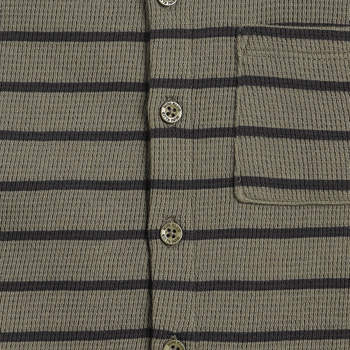 Baby Boys Olive & Black Striped Textured Half Sleeves Casual Shirt