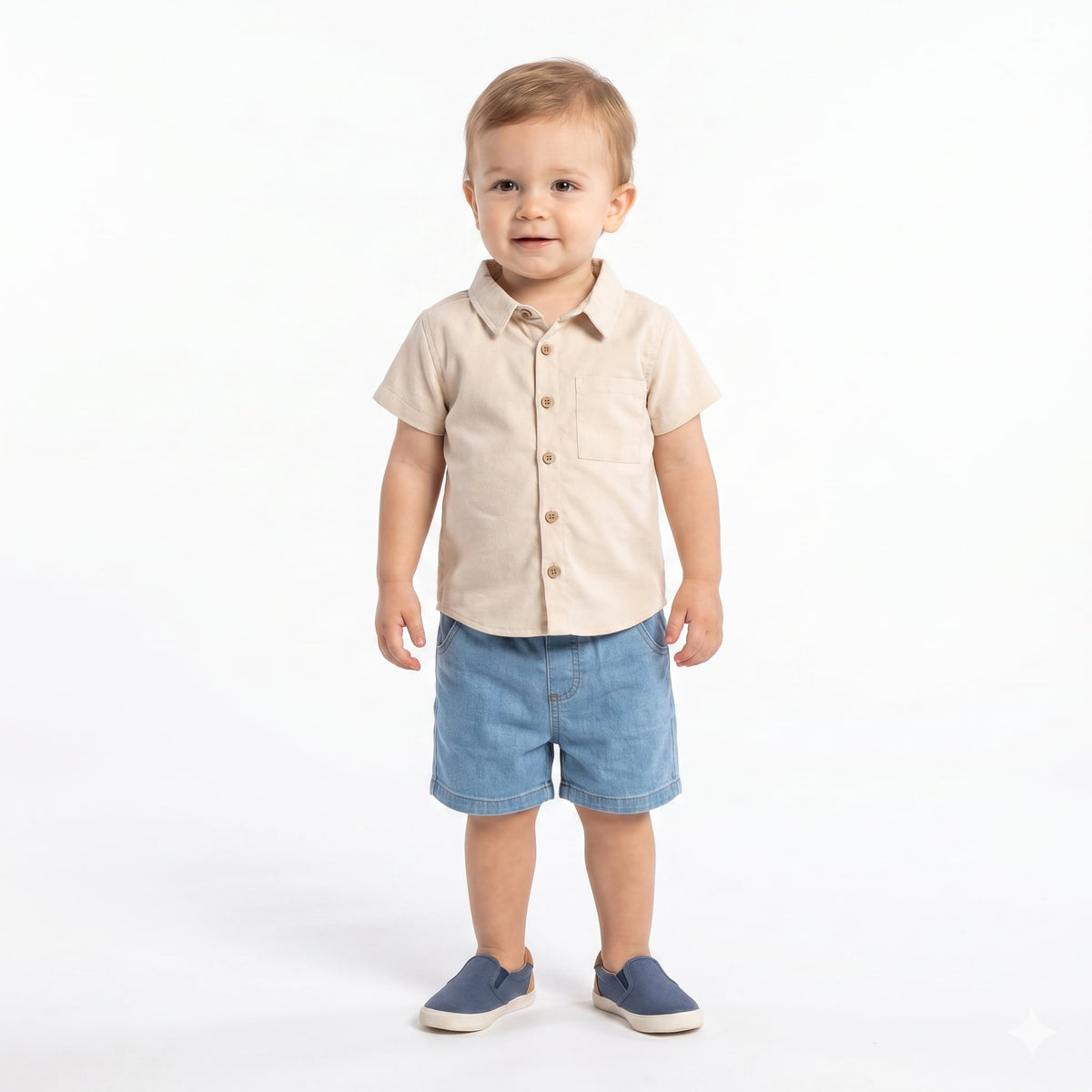 Boys Solid Cotton Shirt, Cream