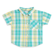 Baby Boys Green & Yellow Checked Half Sleeves Casual Shirt