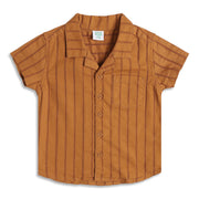 Baby Boys Brown Striped Cotton Casual Shirt Regular Fit Half Sleeves Kids Shirt