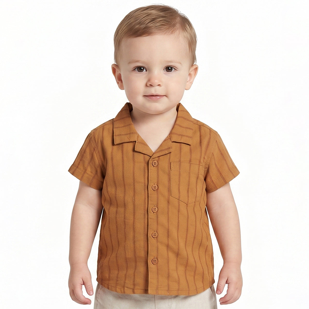 Baby Boys Brown Striped Cotton Casual Shirt Regular Fit Half Sleeves Kids Shirt