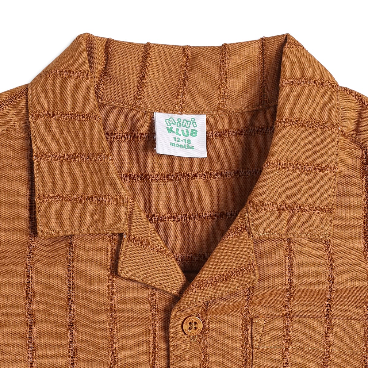 Baby Boys Brown Striped Cotton Casual Shirt Regular Fit Half Sleeves Kids Shirt