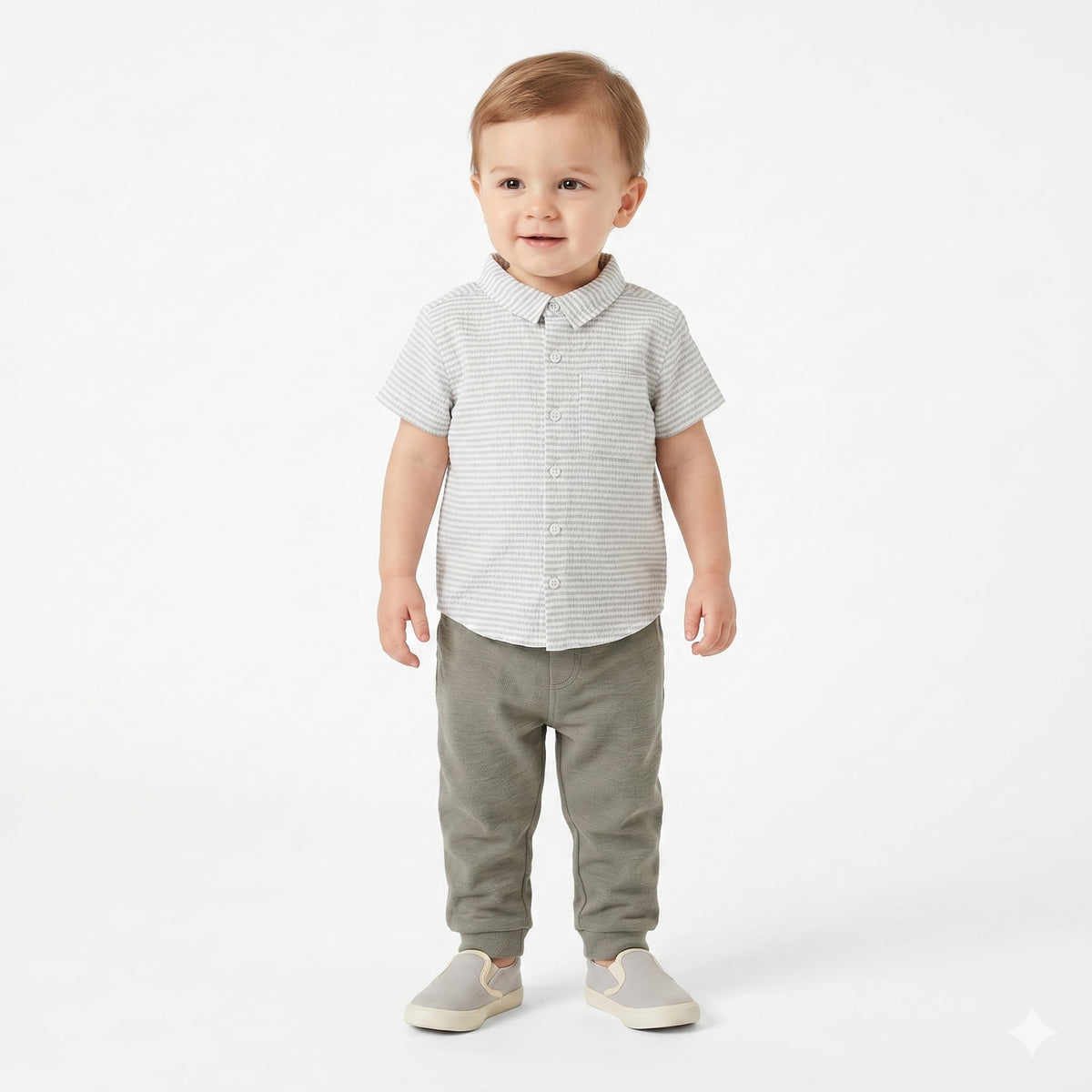 Boys Textured Cotton Shirt, Light Grey