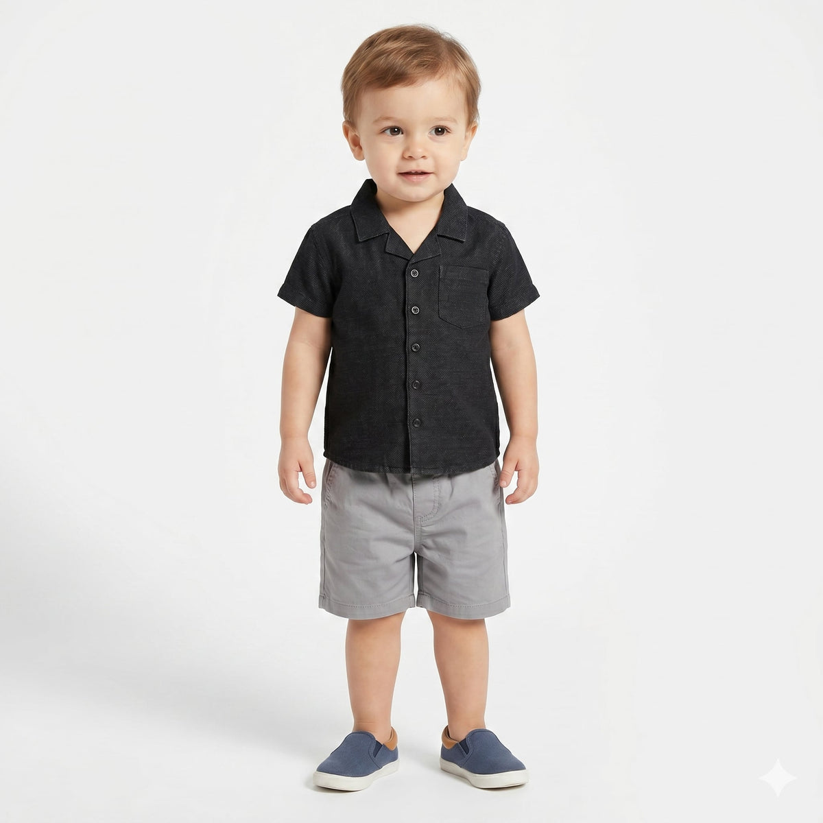 Boys Textured Cotton Shirt, Black