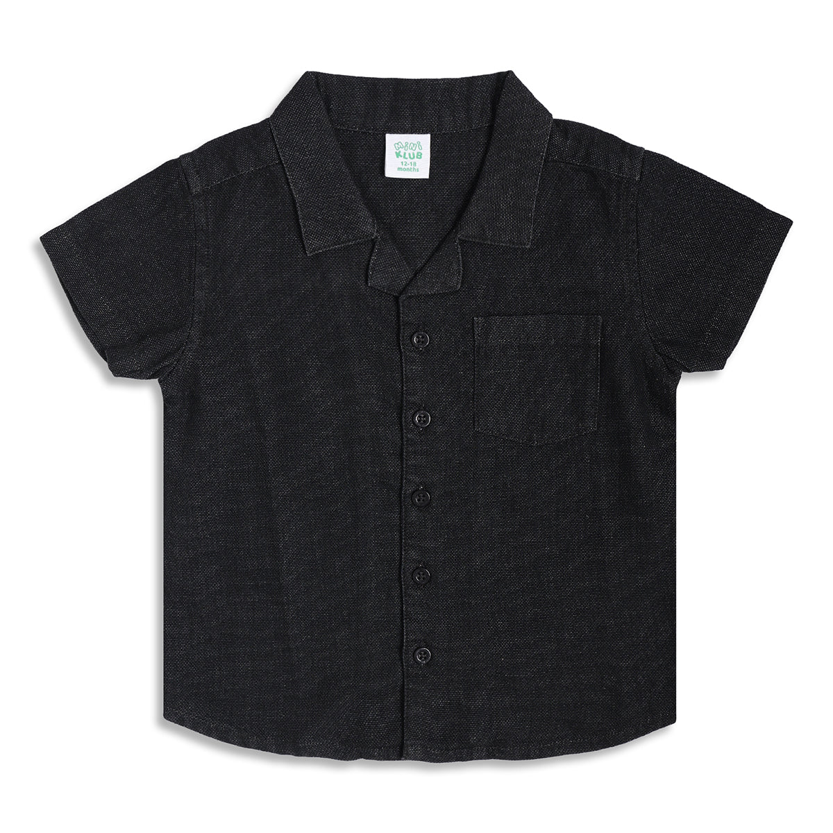 Kids Boys Textured Cotton Shirt, Black