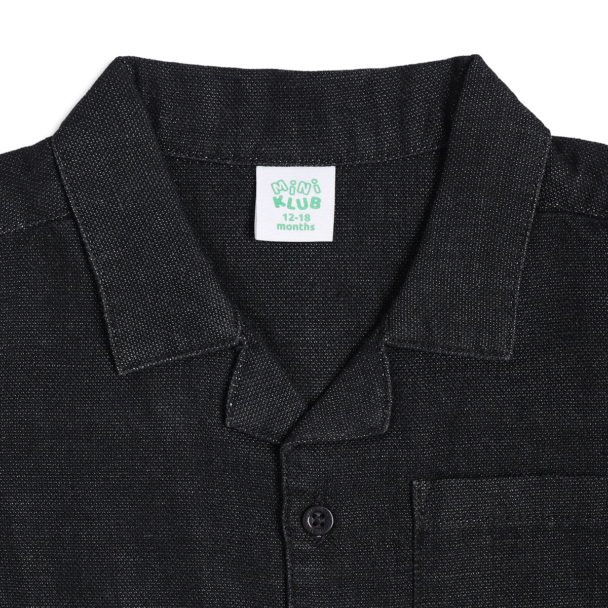 Kids Boys Textured Cotton Shirt, Black