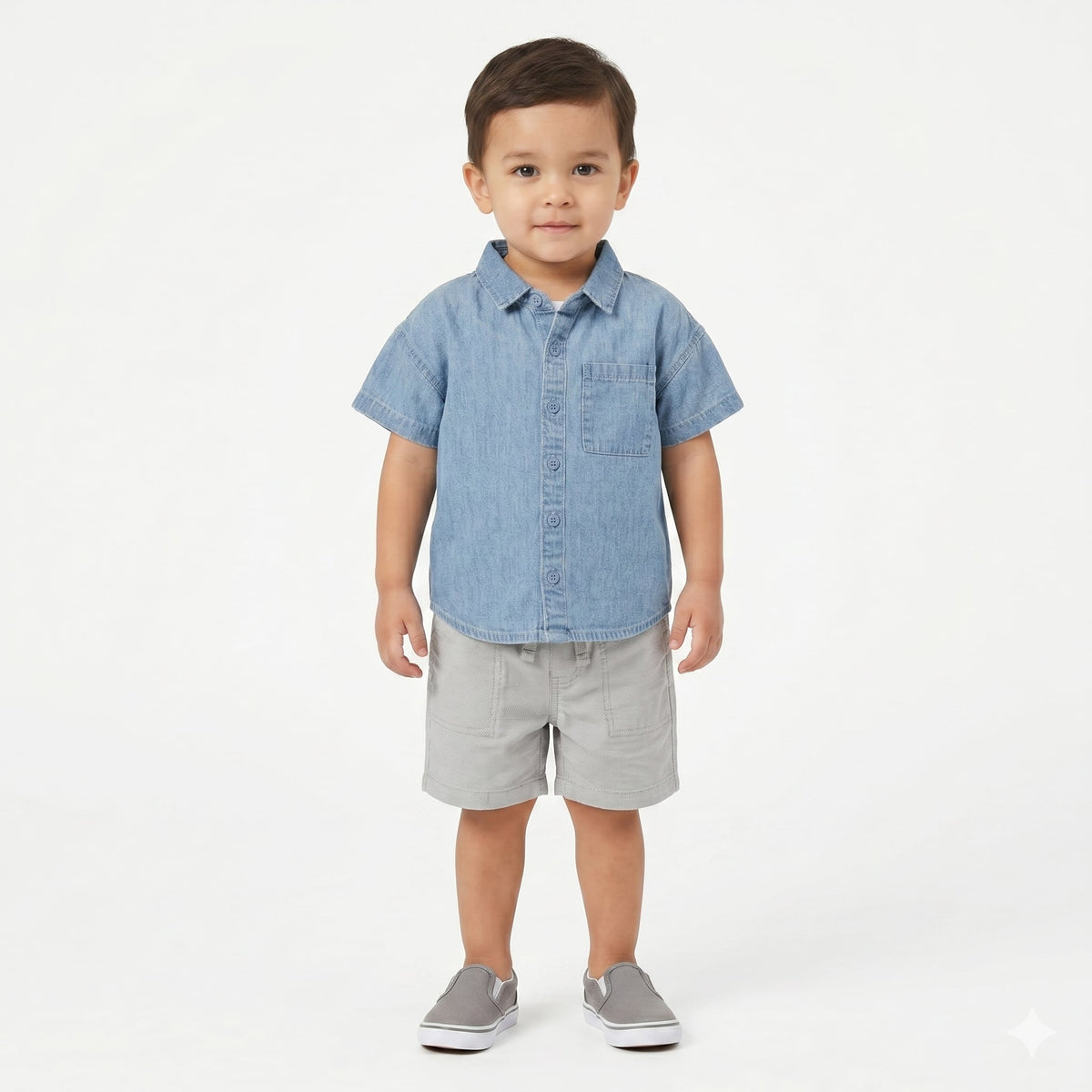 Boys Denim Look Cotton Shirt, Blue