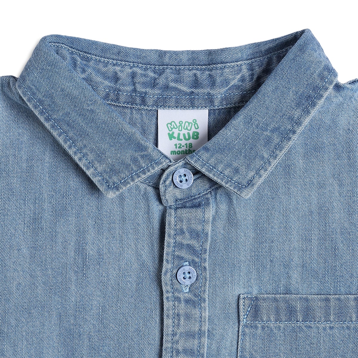 Boys Denim Look Cotton Shirt, Blue