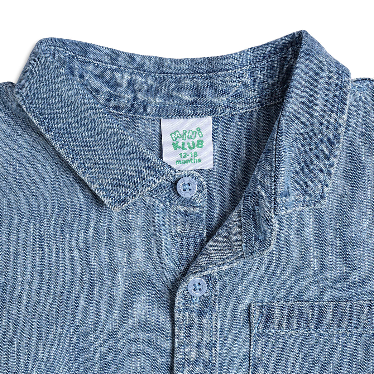 Kids Boys Denim Look Cotton Shirt, Blue