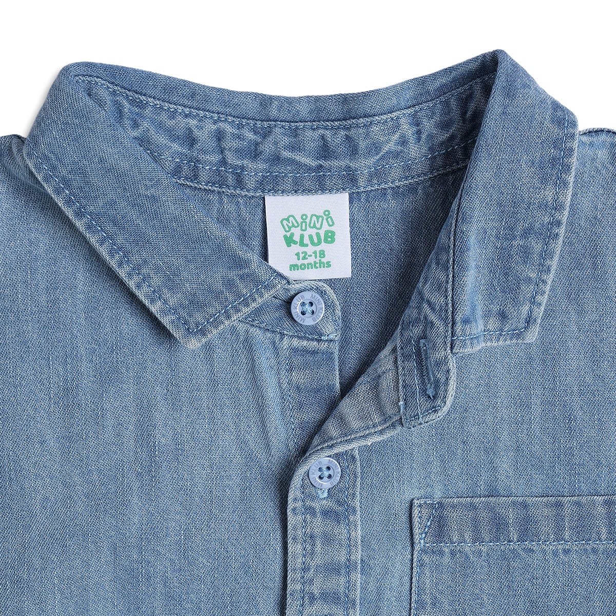 Boys Denim Look Cotton Shirt, Blue