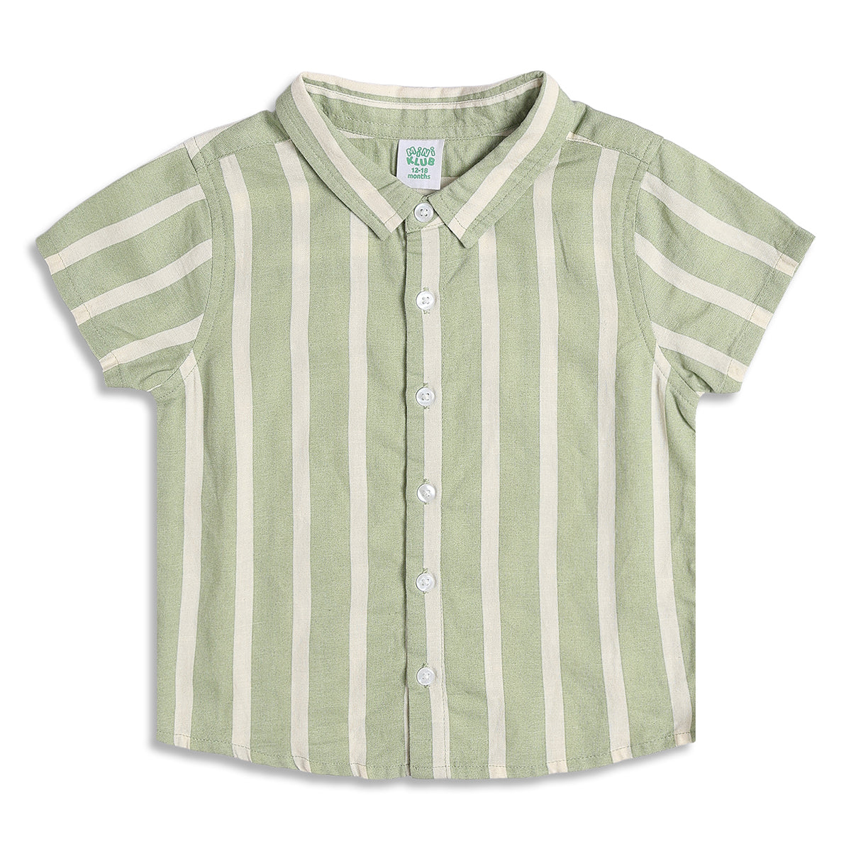 Boys Striped Cotton Shirt, Sage Green and White