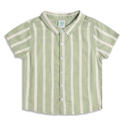 Boys Striped Cotton Shirt, Sage Green and White