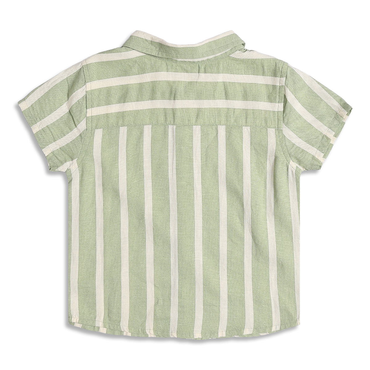 Boys Striped Cotton Shirt, Sage Green and White