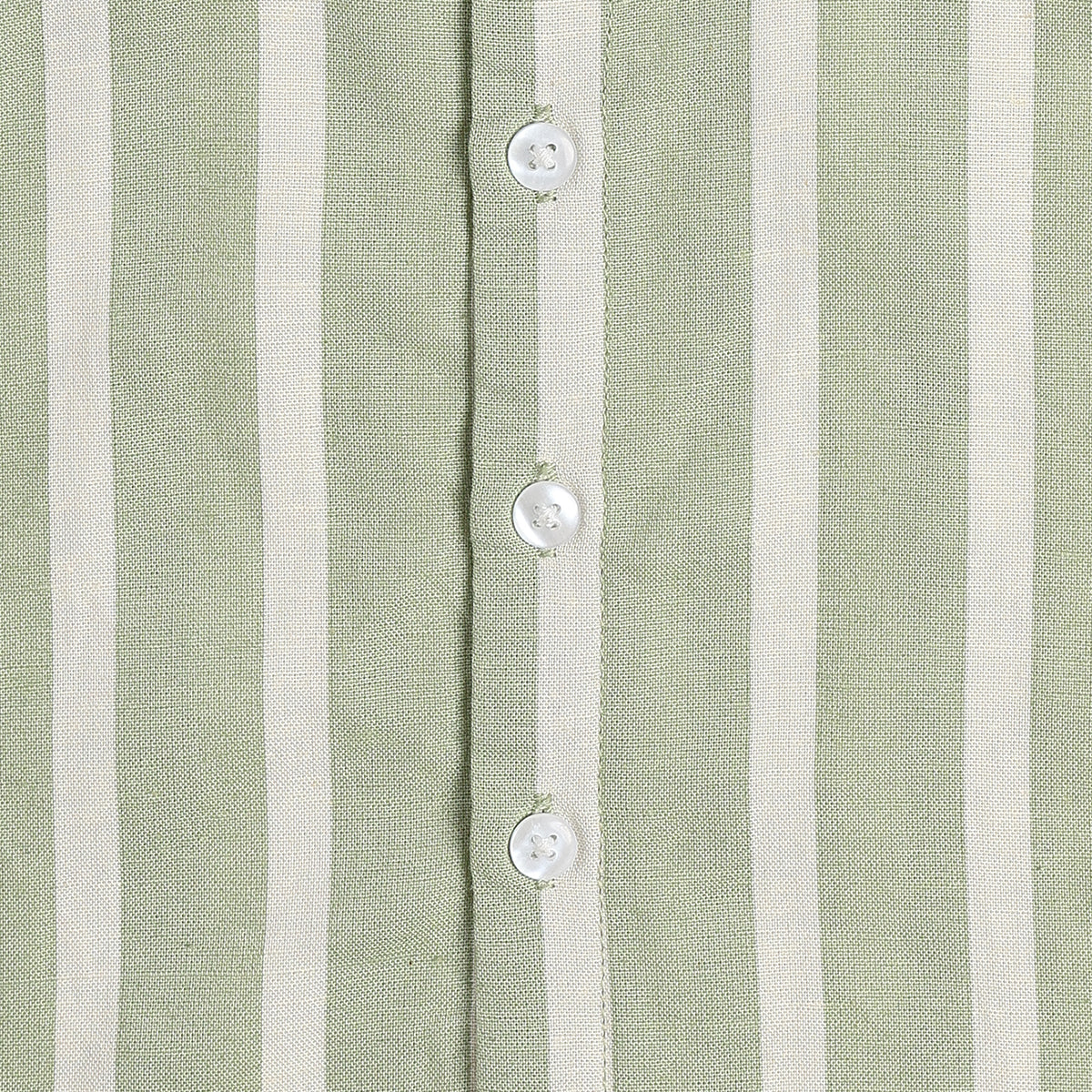 Boys Striped Cotton Shirt, Sage Green and White