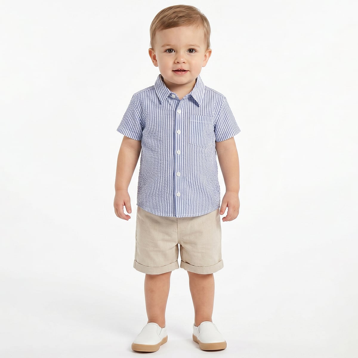 Baby Boys Blue & White Striped Cotton Casual Shirt Regular Fit Kids Shirt