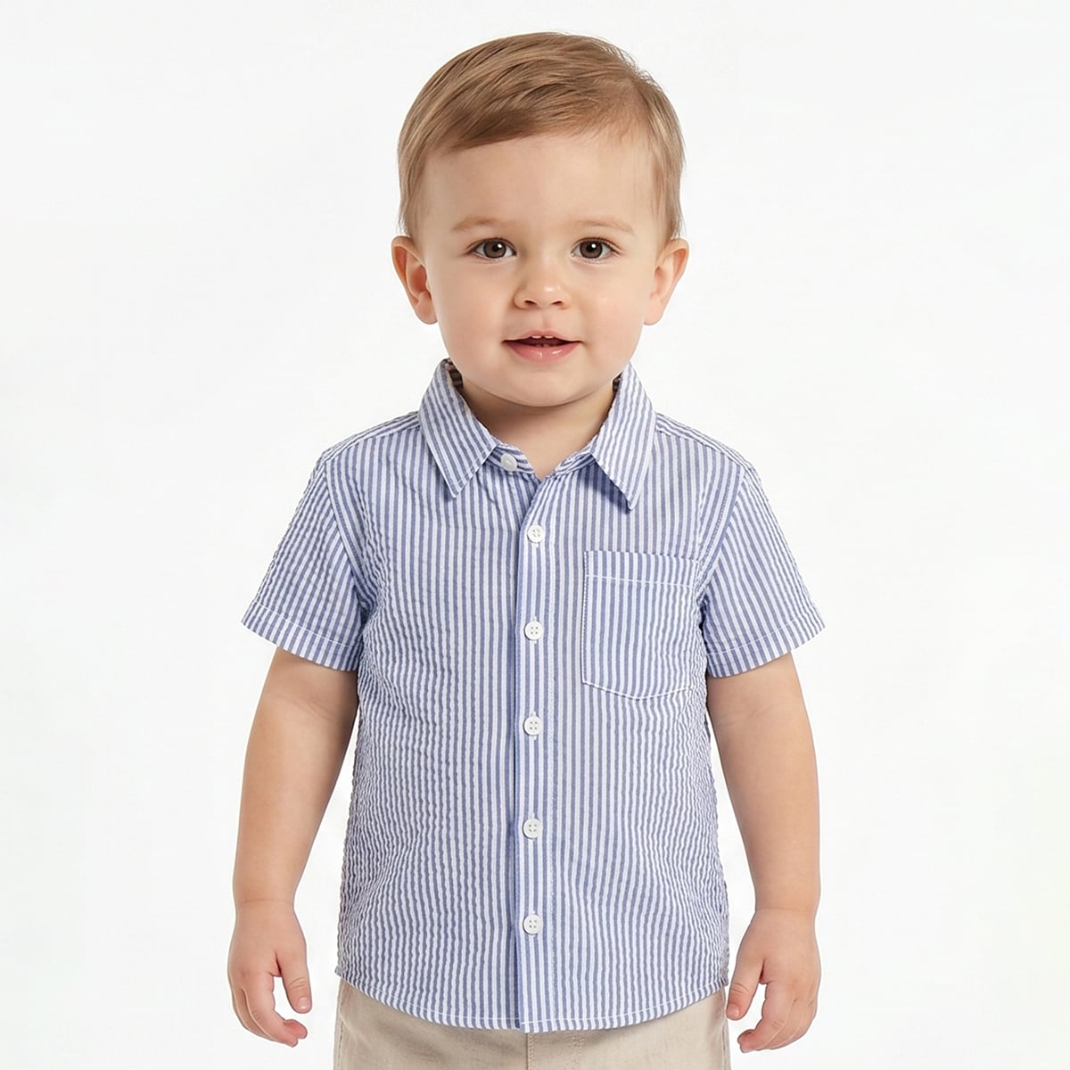 Baby Boys Blue & White Striped Cotton Casual Shirt Regular Fit Kids Shirt