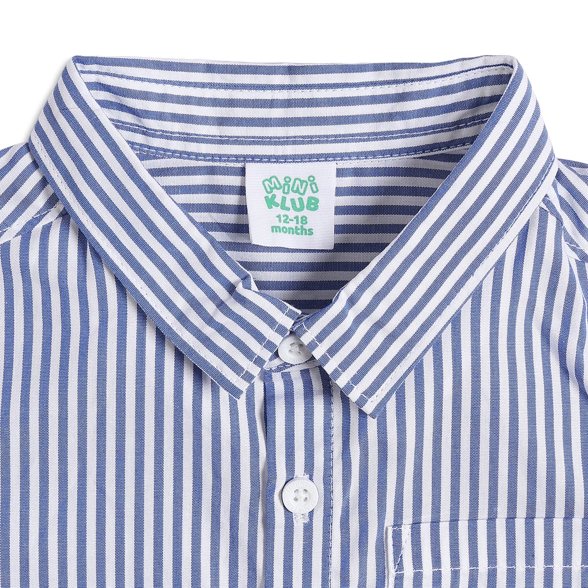 Baby Boys Blue & White Striped Cotton Casual Shirt Regular Fit Kids Shirt