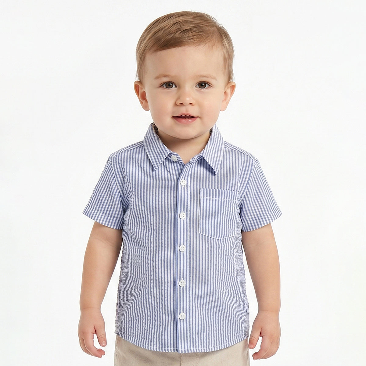 Baby Boys Blue & White Striped Cotton Casual Shirt Regular Fit Kids Shirt