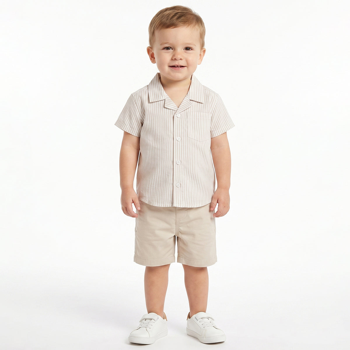 Baby Boys Beige & White Striped Cotton Casual Shirt Regular Fit Kids Shirt