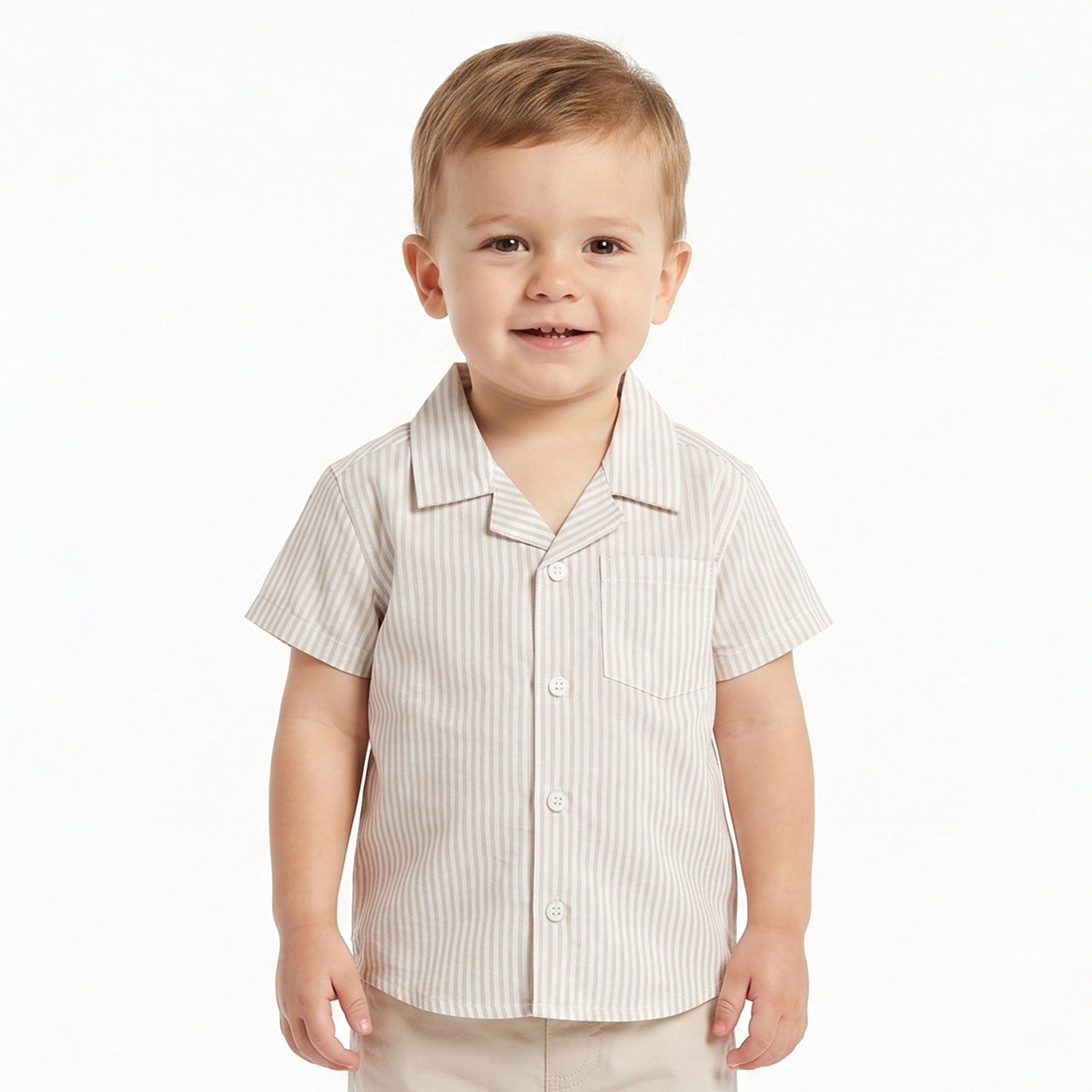 Baby Boys Beige & White Striped Cotton Casual Shirt Regular Fit Kids Shirt