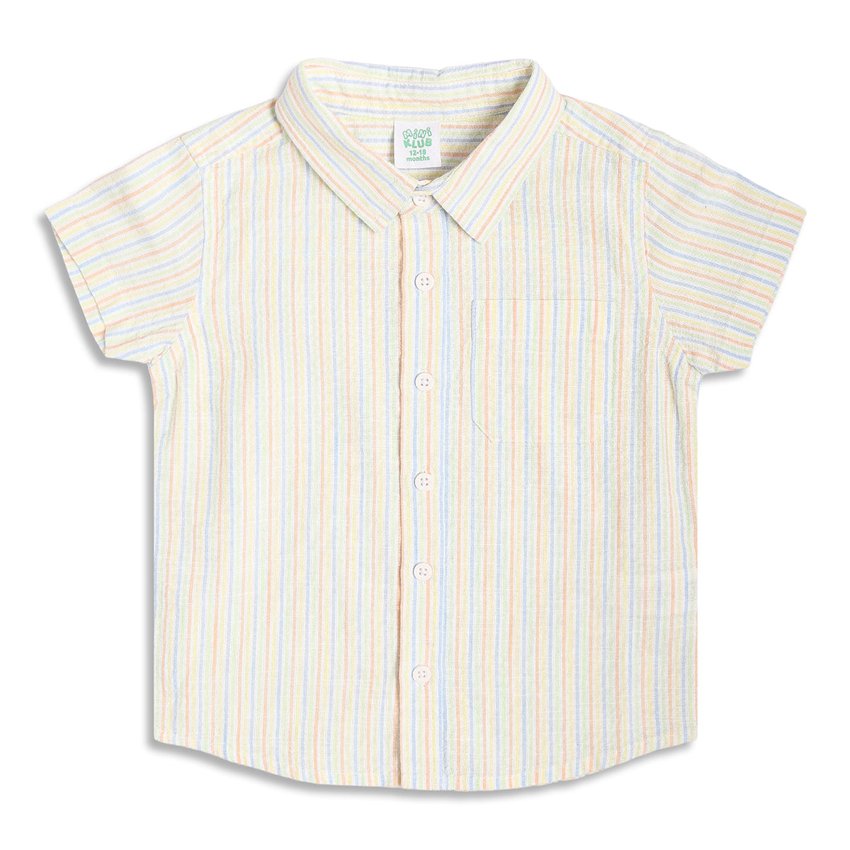 Boys Striped Cotton Shirt, White Multi-Colour