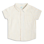 Boys Striped Cotton Shirt, White Multi-Colour