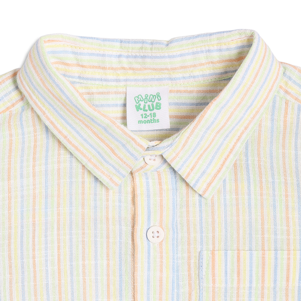 Boys Striped Cotton Shirt, White Multi-Colour