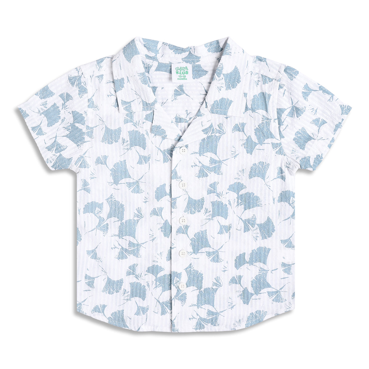 Boys Floral Print Cotton Shirt, White and Blue