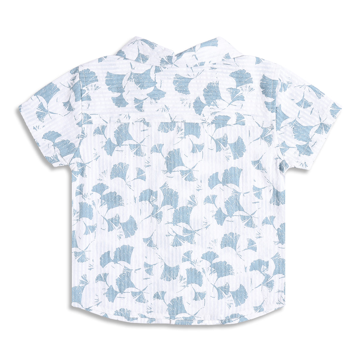 Boys Floral Print Cotton Shirt, White and Blue