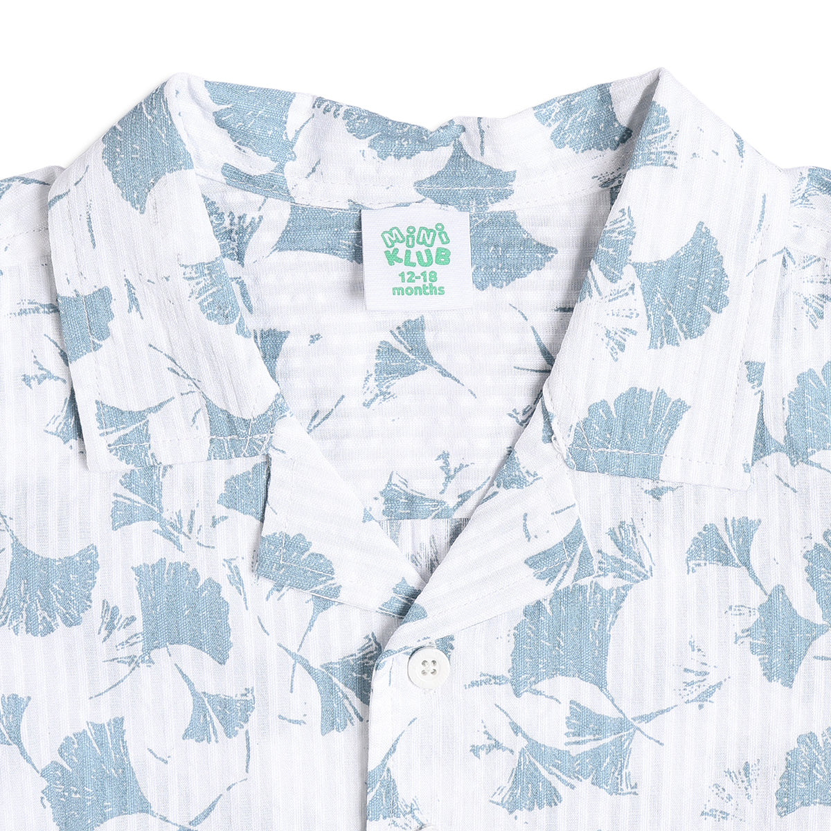 Boys Floral Print Cotton Shirt, White and Blue