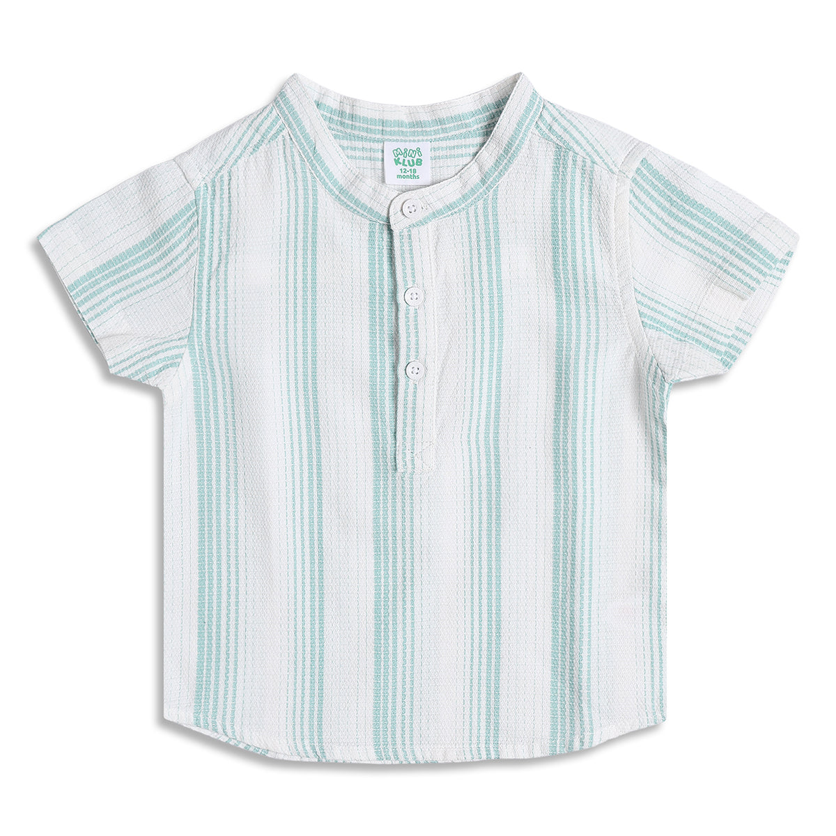 Boys Striped Cotton Shirt, Mint Green and White
