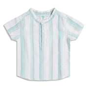 Boys Striped Cotton Shirt, Mint Green and White