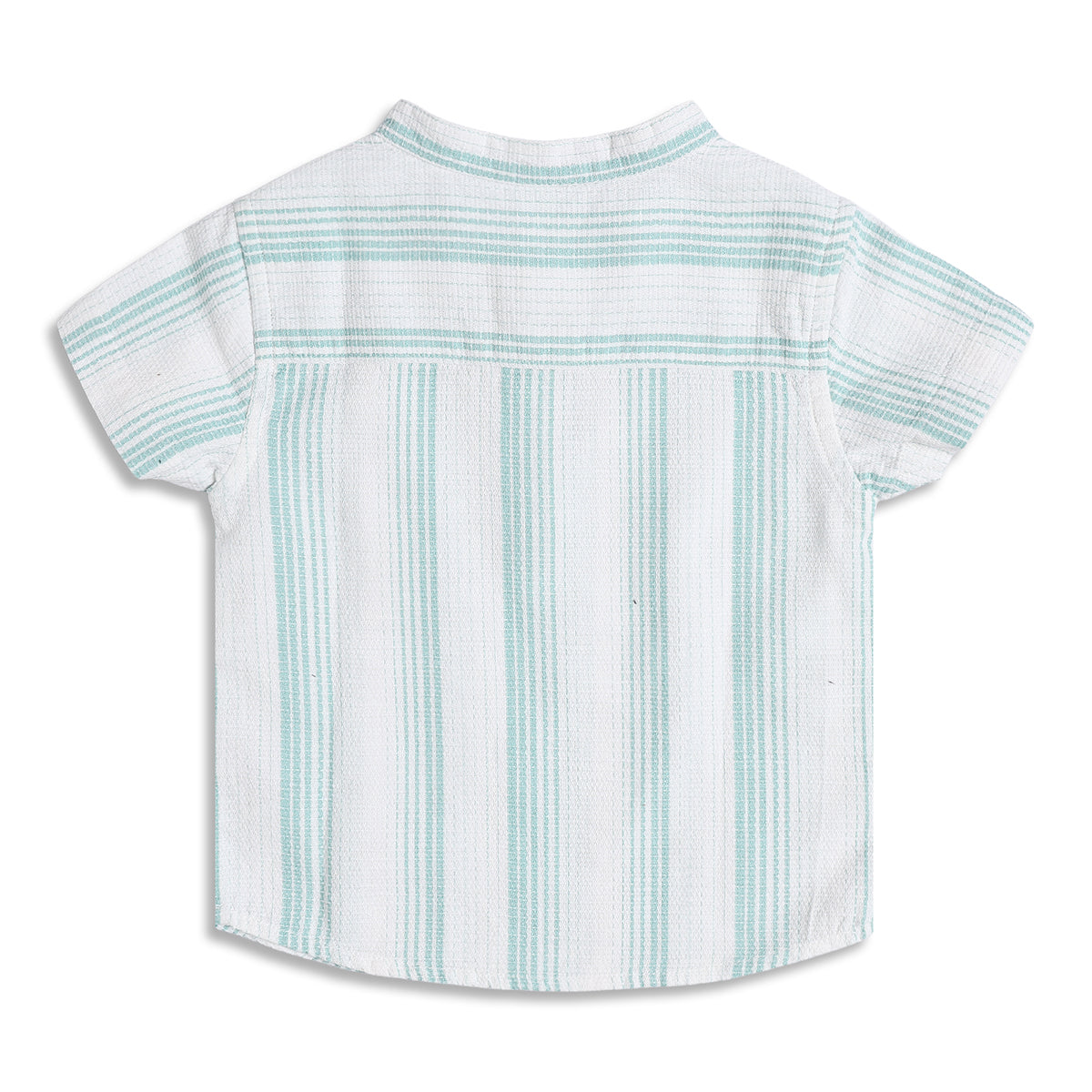 Boys Striped Cotton Shirt, Mint Green and White