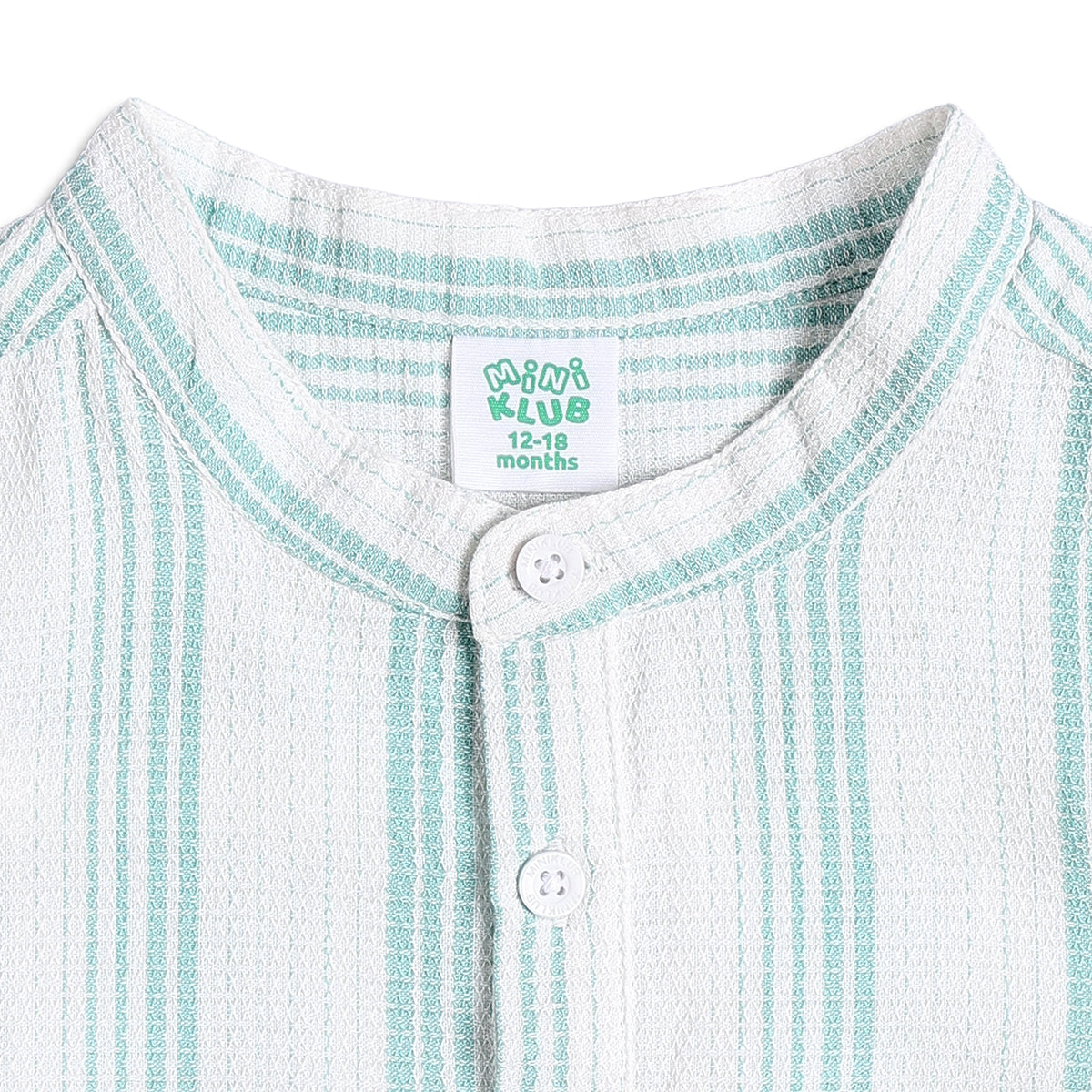 Boys Striped Cotton Shirt, Mint Green and White