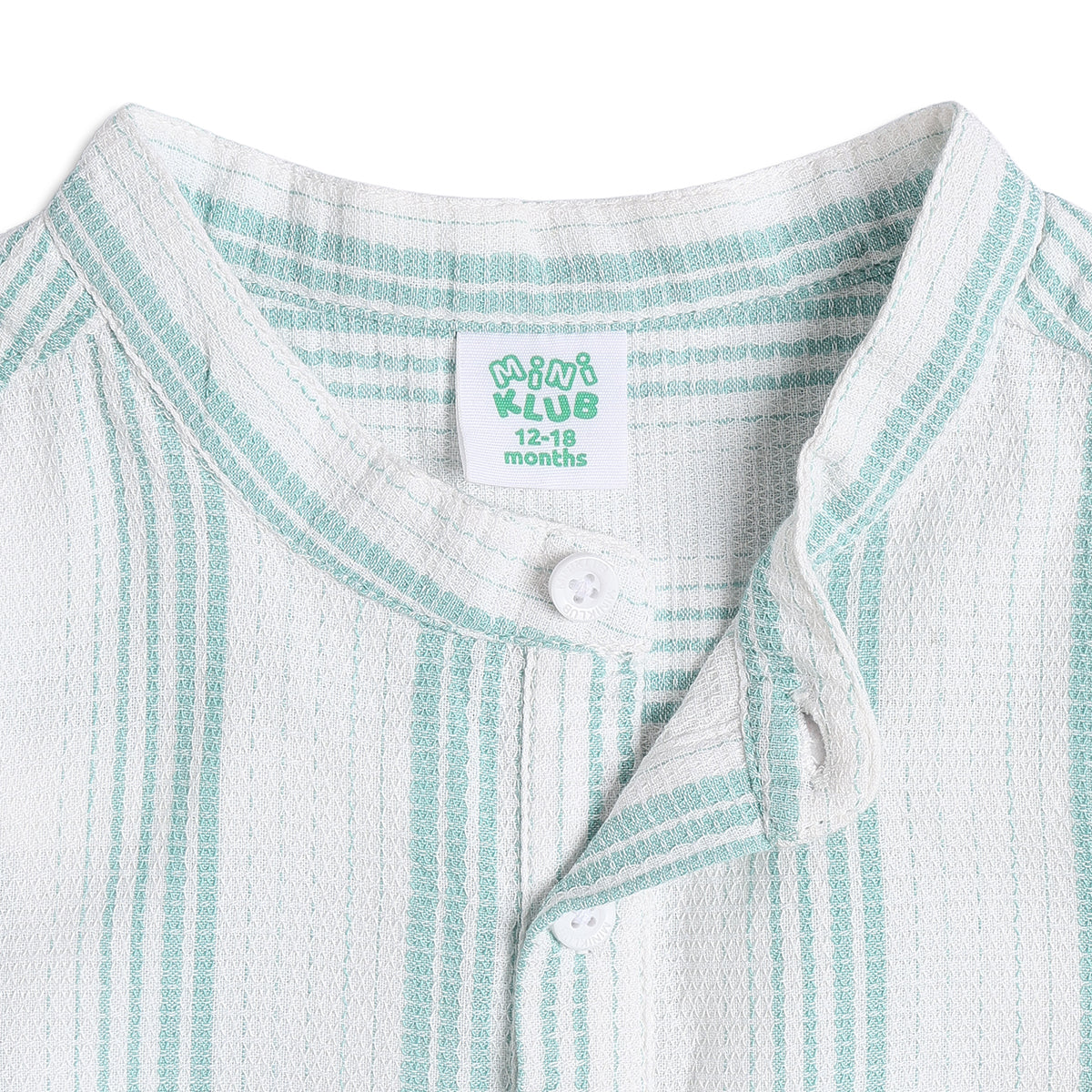 Boys Striped Cotton Shirt, Mint Green and White