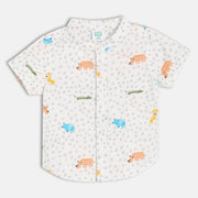 Baby Boys White Animal Print Cotton Shirt Regular Fit Casual Wear