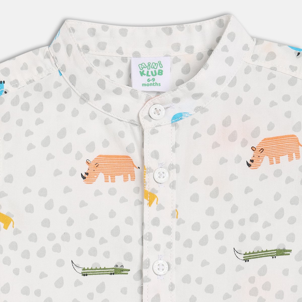 Baby Boys White Animal Print Cotton Shirt Regular Fit Casual Wear