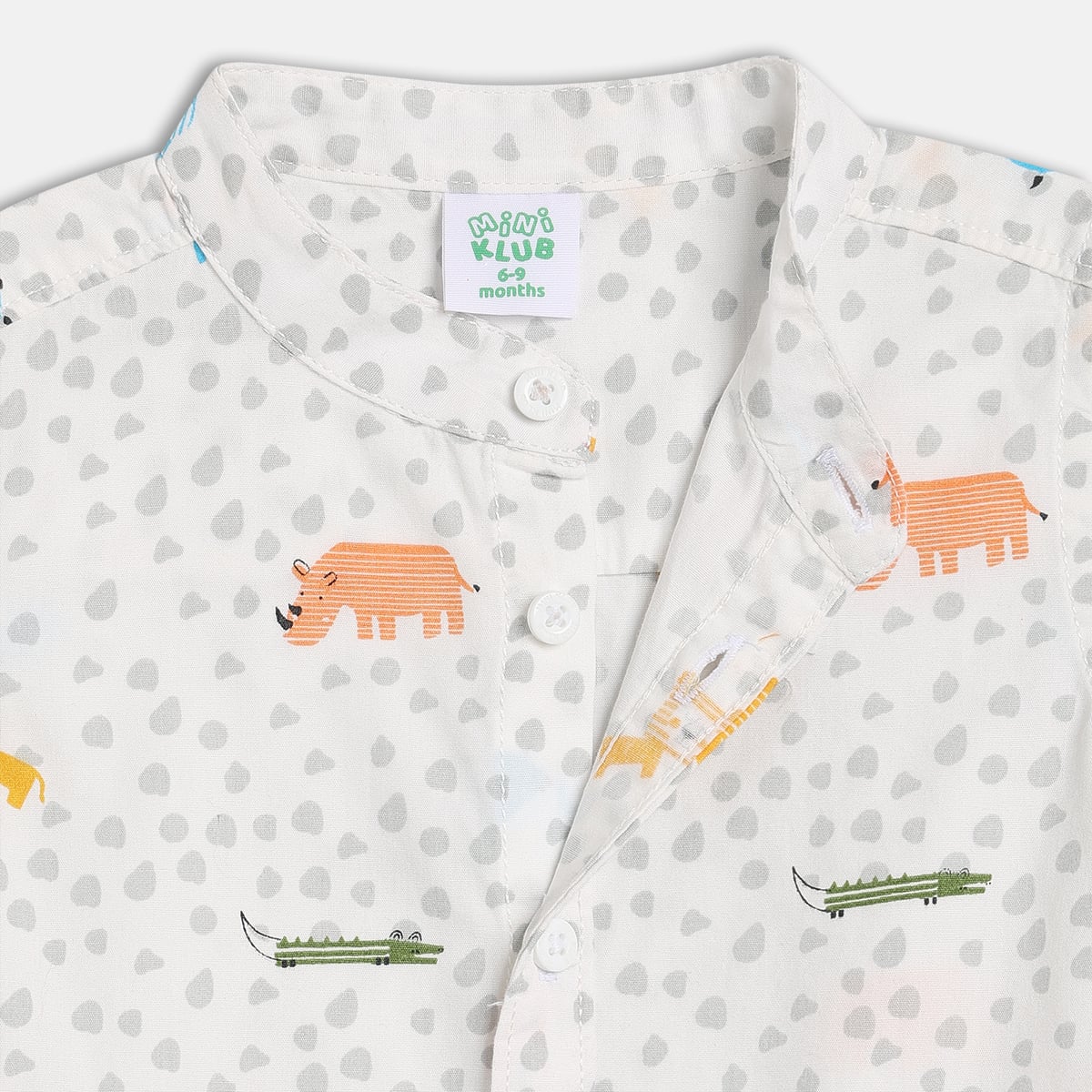 Baby Boys White Animal Print Cotton Shirt Regular Fit Casual Wear