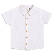 Baby Boys Embroidered Short Sleeve Shirt with Button Front, White