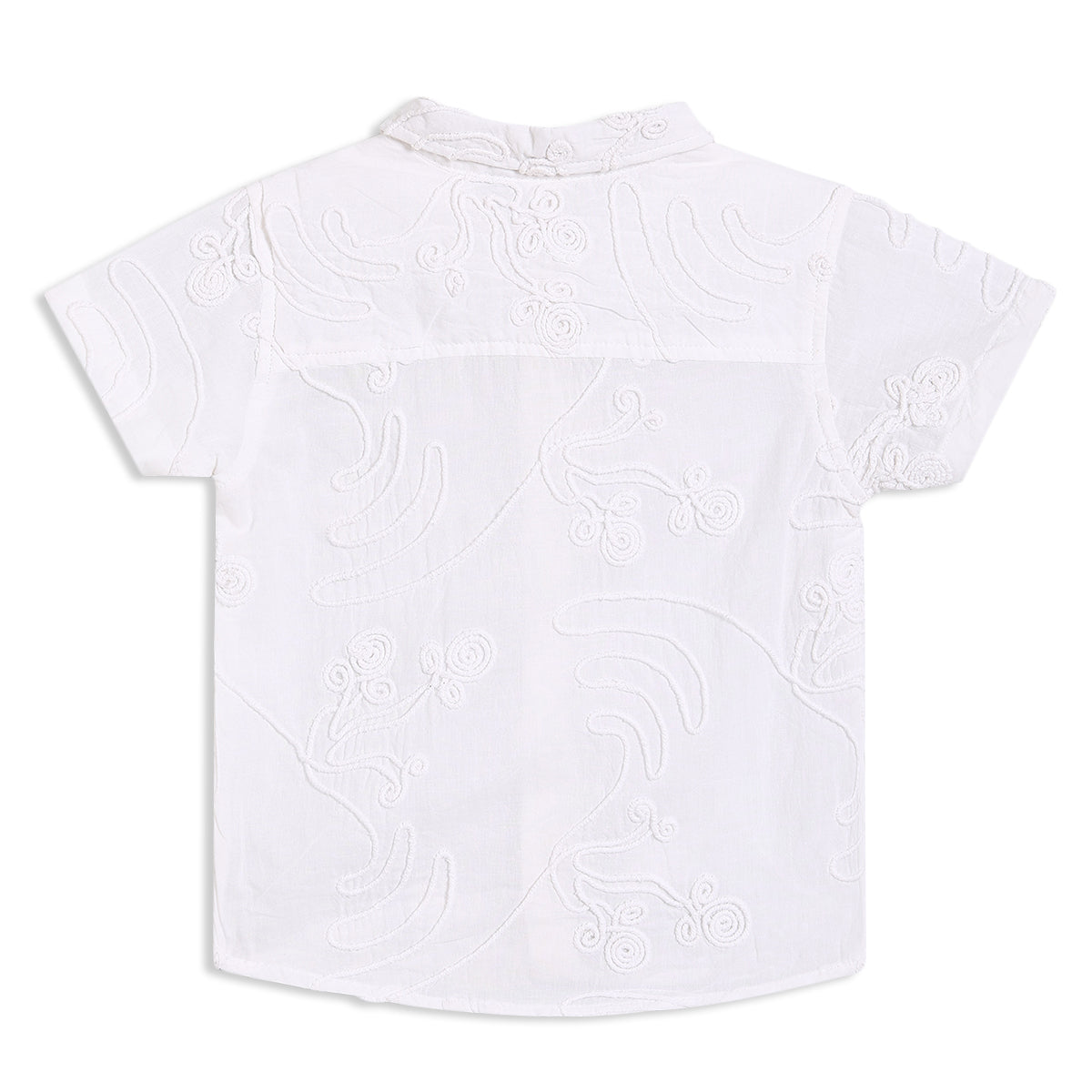 Baby Boys Embroidered Short Sleeve Shirt with Button Front, White