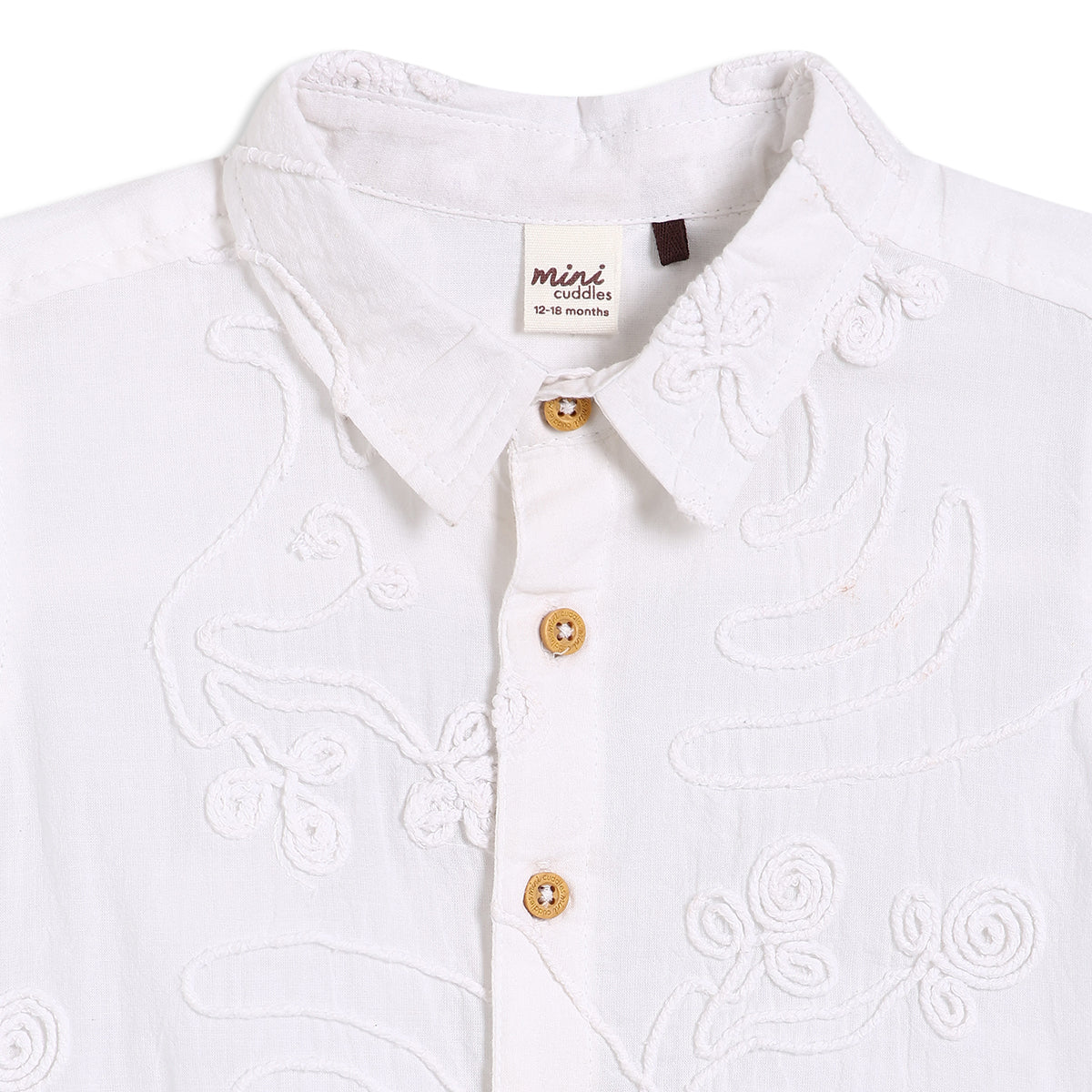 Baby Boys Embroidered Short Sleeve Shirt with Button Front, White