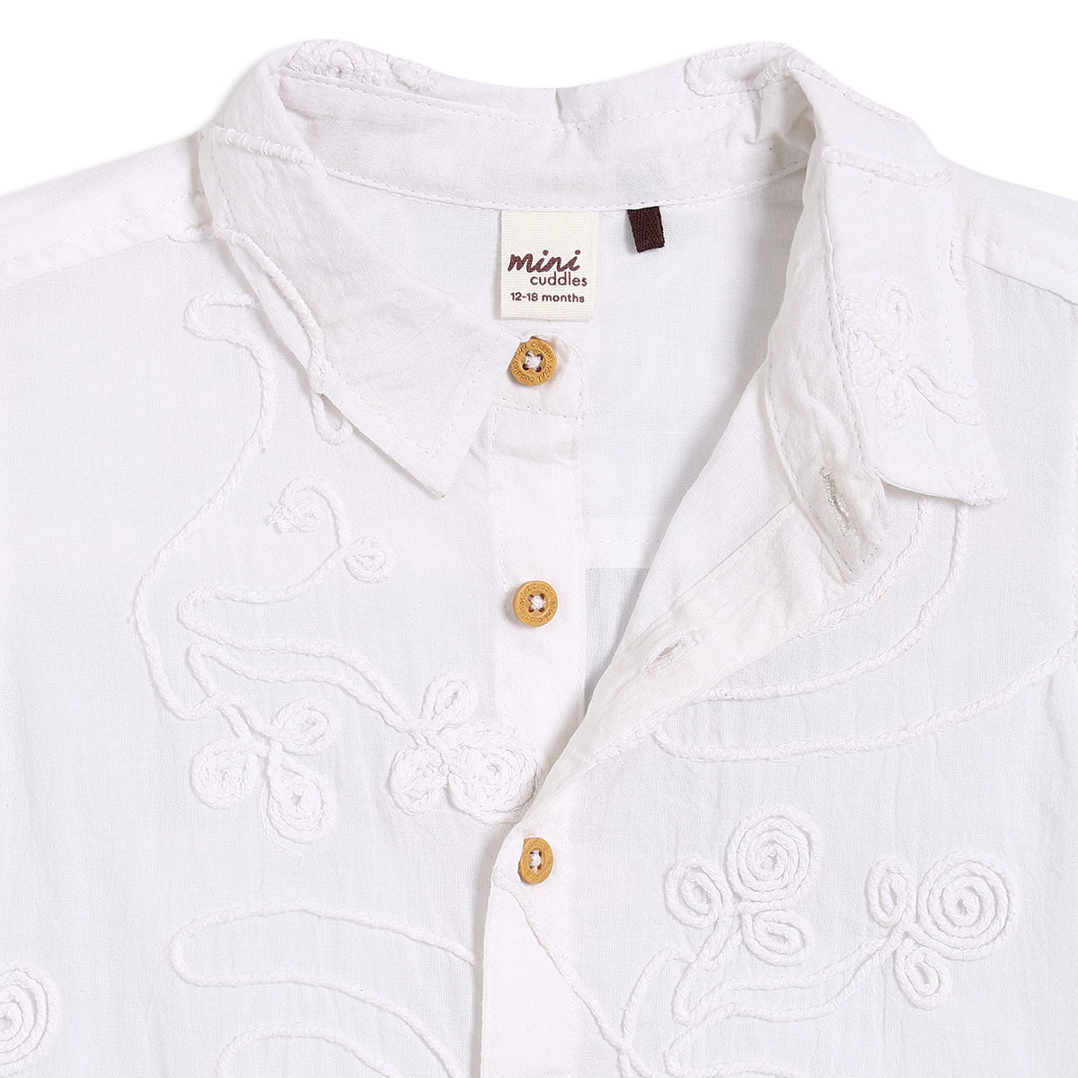 Baby Boys Embroidered Short Sleeve Shirt with Button Front, White