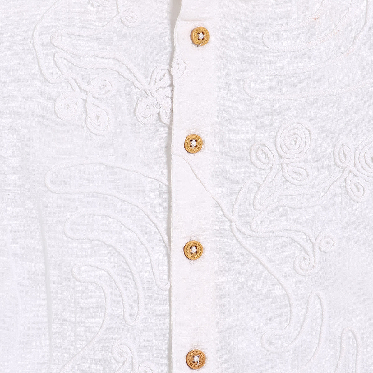 Baby Boys Embroidered Short Sleeve Shirt with Button Front, White