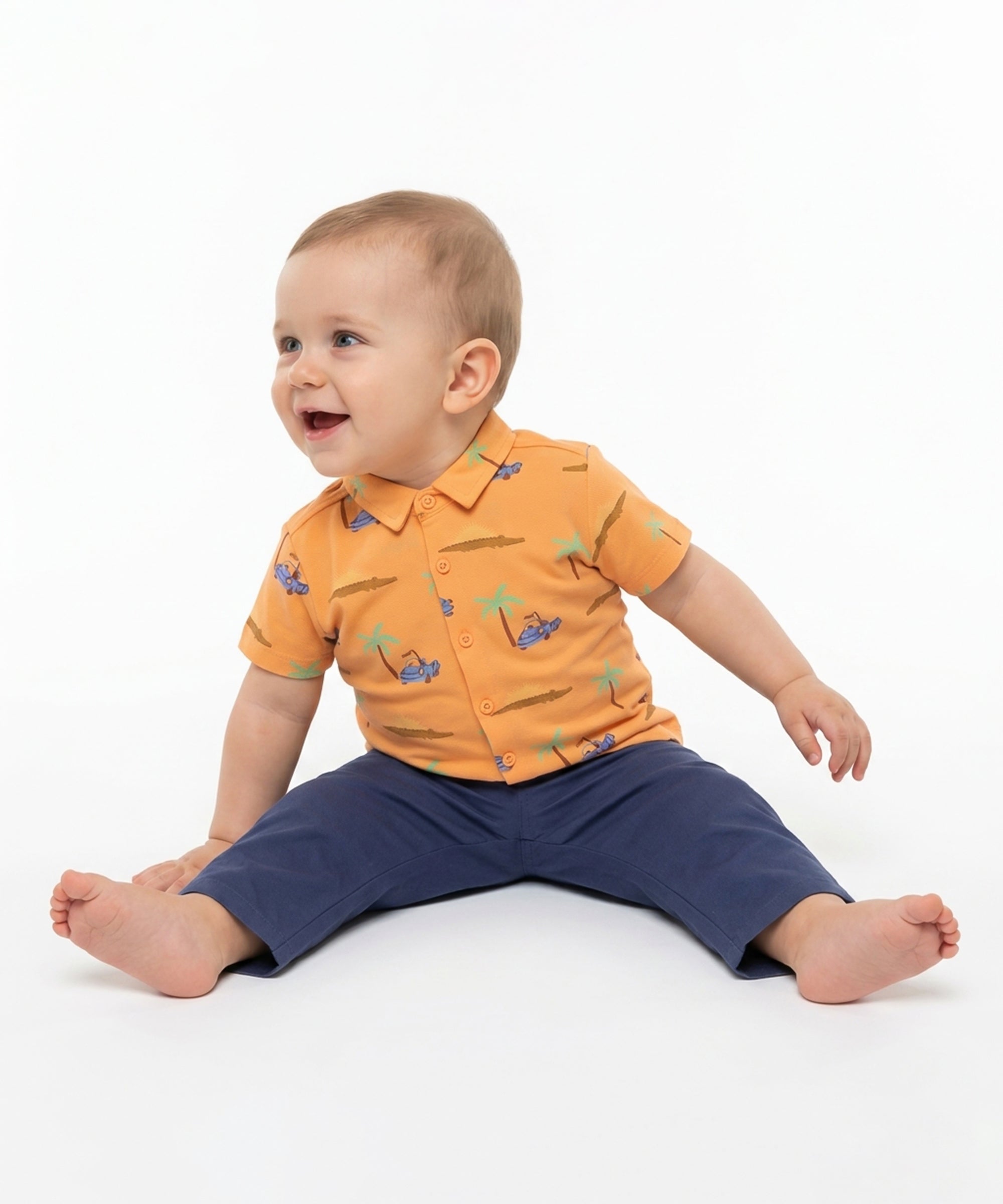Baby Boys All Over Palm And Car Print T-Shirt, Orange