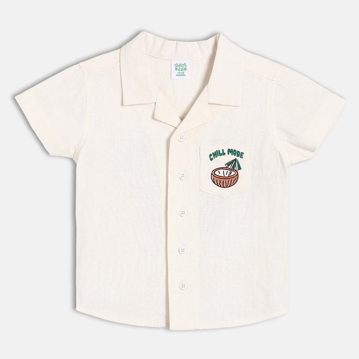 Baby Boys Coconut Print Casual Shirt, Cream
