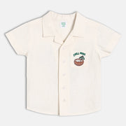 Baby Boys Coconut Print Casual Shirt, Cream