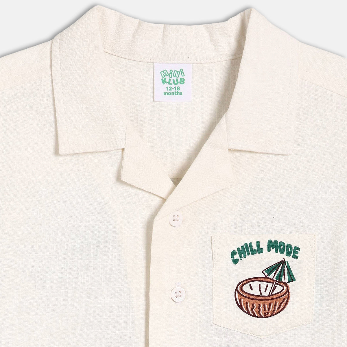 Baby Boys Coconut Print Casual Shirt, Cream