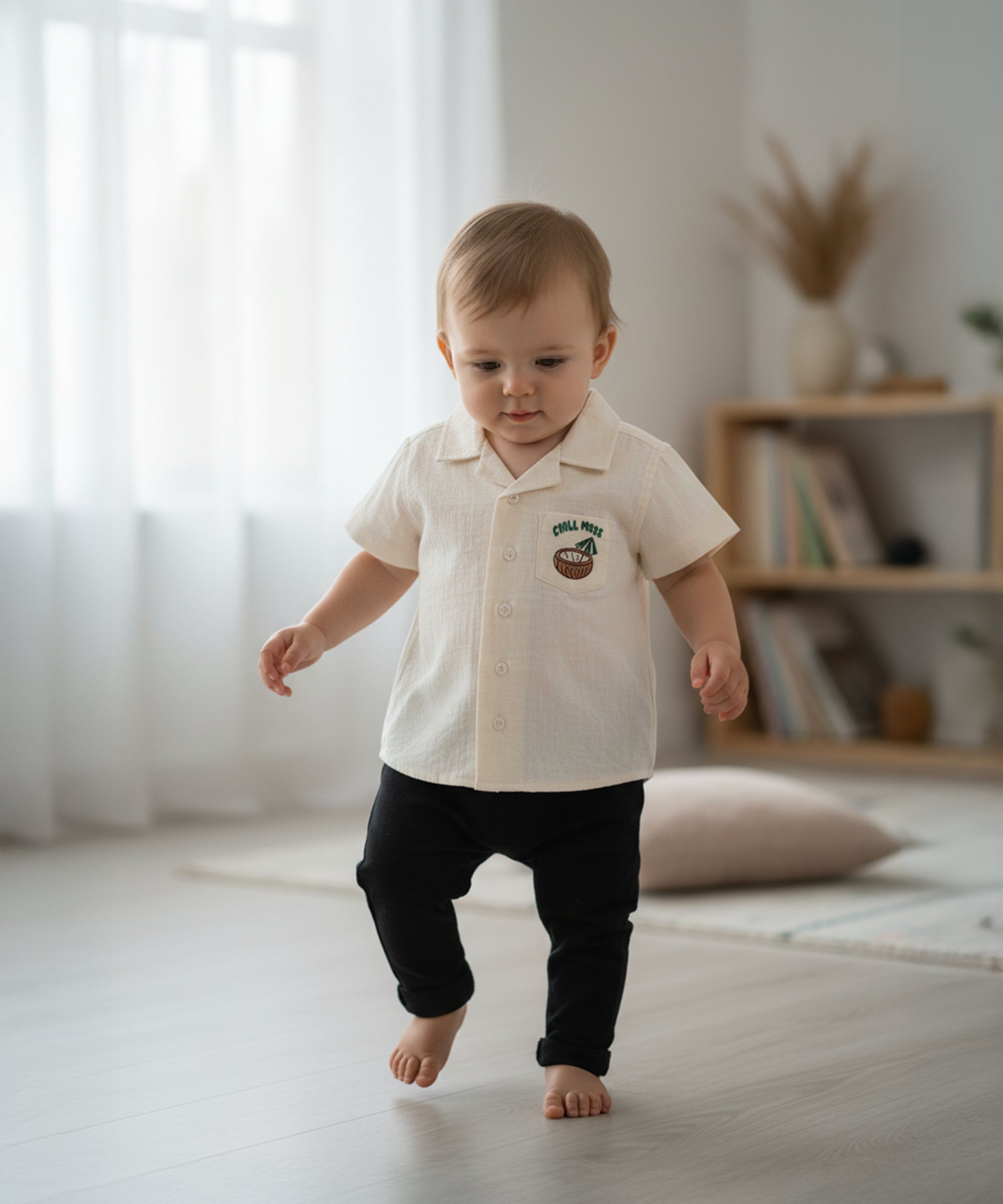 Baby Boys Coconut Print Casual Shirt, Cream