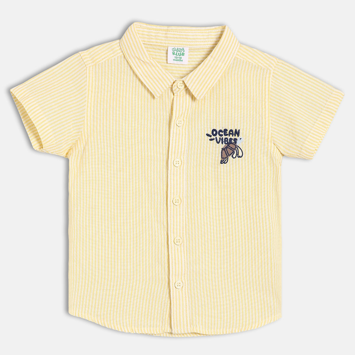 Baby Boys Striped Shirt with Turtle Embroidery, Yellow & White