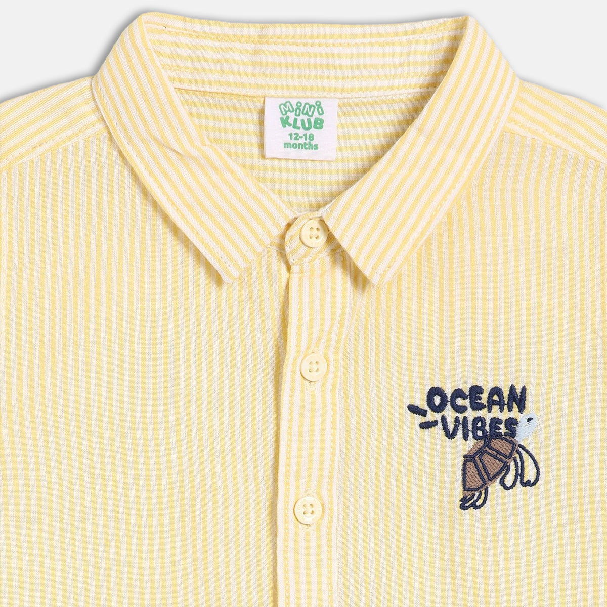 Baby Boys Striped Shirt with Turtle Embroidery, Yellow & White